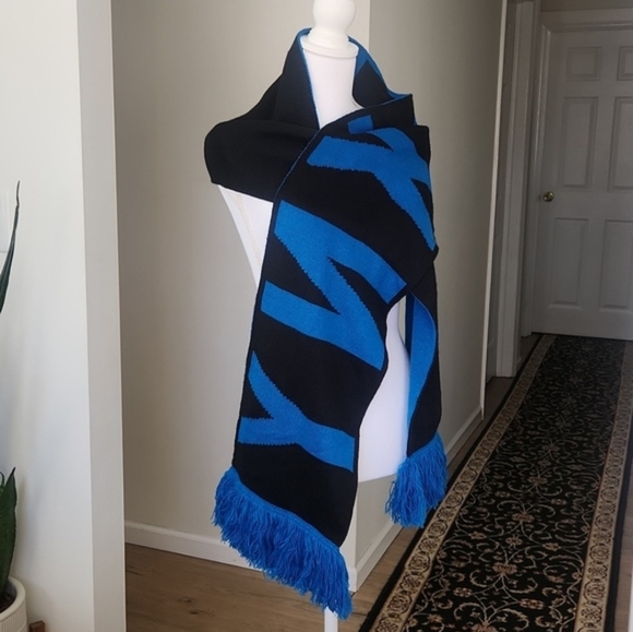 Dkny Accessories - DKNY Womens BOLD Logo Fringe Scarf Wrap Black Blue One Size